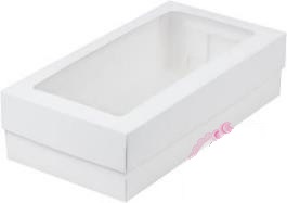 Коробка для макарон/кондитерских изделий с прямоугольным окном 210*110*55мм белая 080211